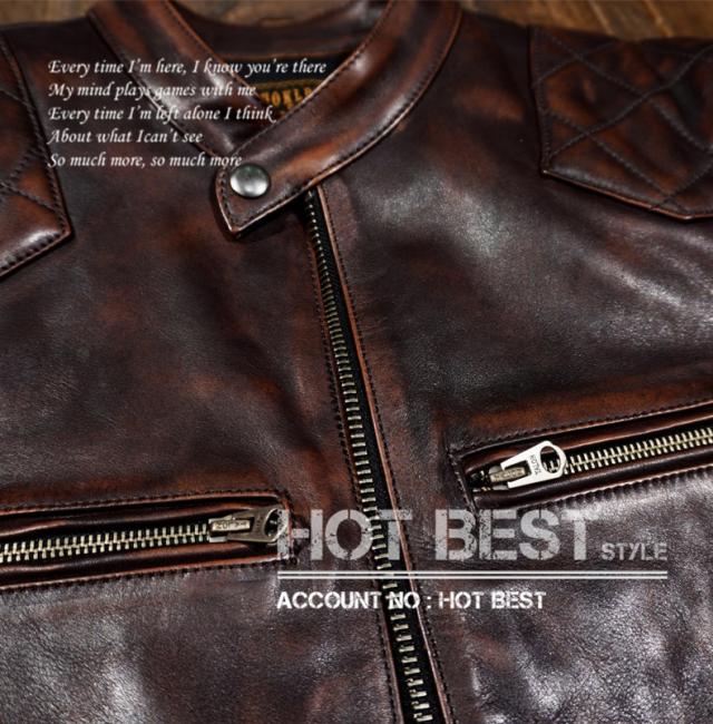 1.3mm 茶芯カウハイド 50s パテッド シングルライダース メンズ 革ジャン レザージャケットPADDED 牛革