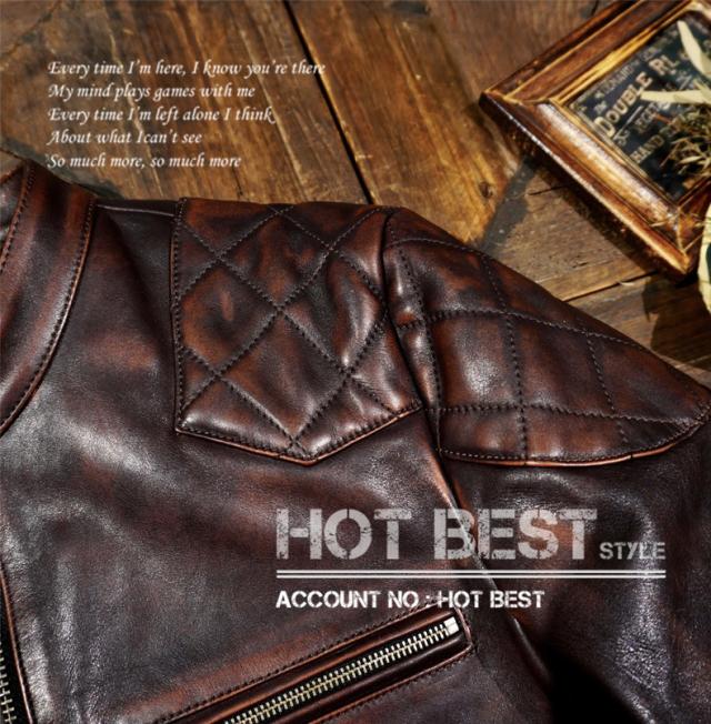 1.3mm 茶芯カウハイド 50s パテッド シングルライダース メンズ 革ジャン レザージャケットPADDED 牛革