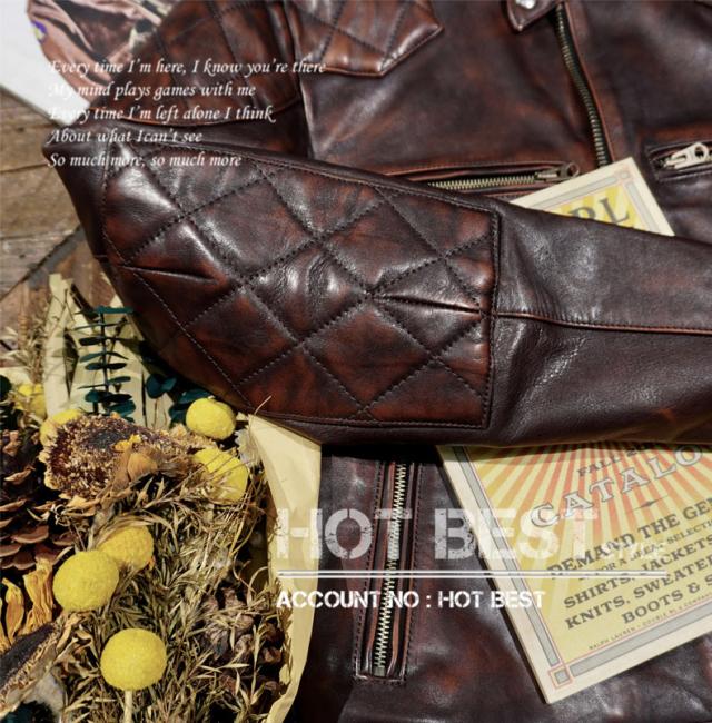 1.3mm 茶芯カウハイド 50s パテッド シングルライダース メンズ 革ジャン レザージャケットPADDED 牛革