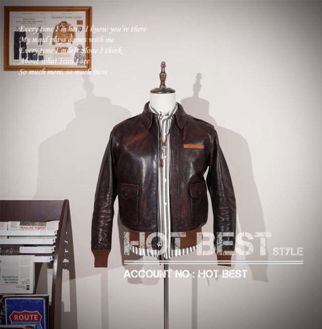 1.3mm 茶芯カウハイド ヴィンテージ加工  復刻40s USAF TYPE A-2 V. HILTS フライトジャケット WWII 1942 大脱走 オイルレザー 牛革