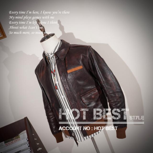 1.3mm 茶芯カウハイド ヴィンテージ加工  復刻40s USAF TYPE A-2 V. HILTS フライトジャケット WWII 1942 大脱走 オイルレザー 牛革