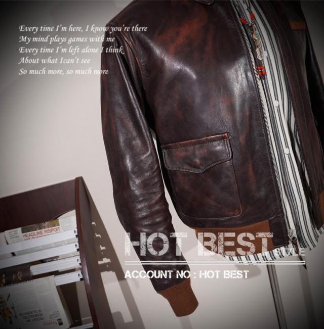 1.3mm 茶芯カウハイド ヴィンテージ加工  復刻40s USAF TYPE A-2 V. HILTS フライトジャケット WWII 1942 大脱走 オイルレザー 牛革