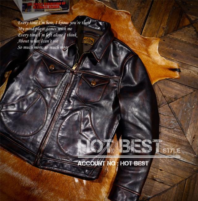 1.5mm 茶芯ホースハイド 30年代スタイル メンズ 革ジャンシングルライダース レザージャケット トスカーナ植物鞣し革 馬革