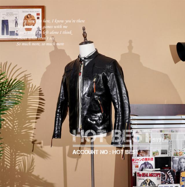 1.3mm 茶芯ホースハイド メンズ 革ジャン 50年代 パテッド シングルライダース レザージャケット PADDED タンニンなめし 馬革