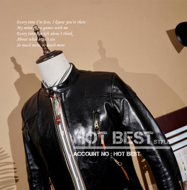 1.3mm 茶芯ホースハイド メンズ 革ジャン 50年代 パテッド シングルライダース レザージャケット PADDED タンニンなめし 馬革