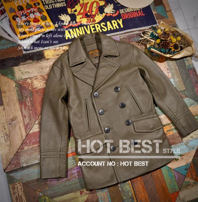 1.7mmカウハイド 定番 740 海軍ピーコート Peacoatメンズ 革ジャン イタリアンレザー タンニンなめし 牛革