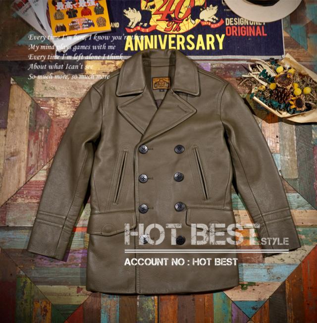 1.7mmカウハイド ヴィンテージ加工 定番 740 海軍ピーコート Peacoatメンズ 革ジャン イタリアンレザー タンニンなめし 牛革 1.7mmカウハイド 定番 740 海軍ピーコート Peacoatメンズ 革ジャン