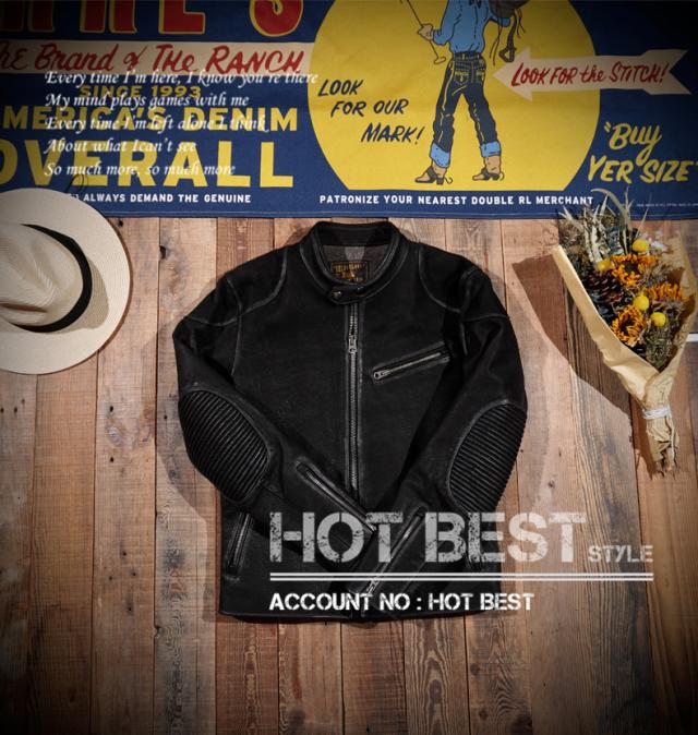 1.3mm 茶芯カウハイド 50's パテッド シングルライダース メンズ 革