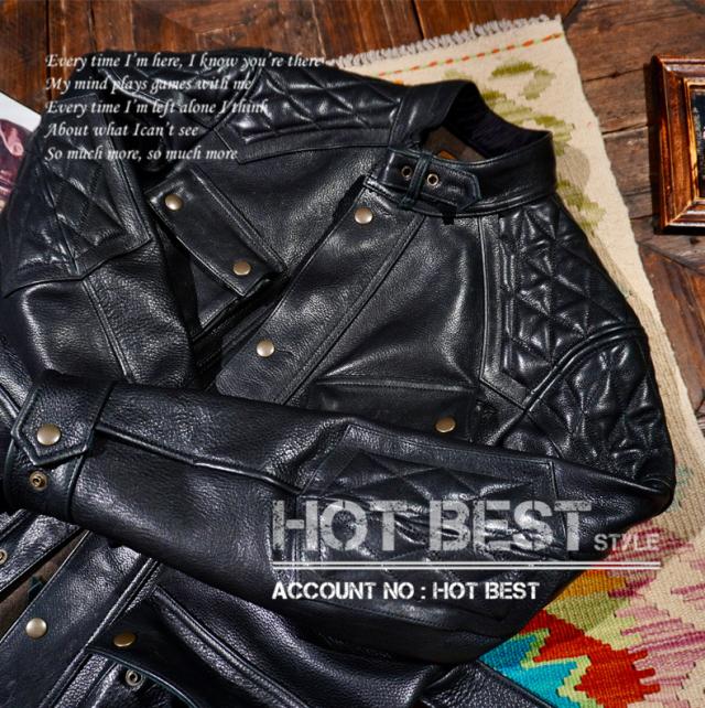 1.5mm カウハイド 復刻50年代スタイル メンズ 革ジャン サファリジャケット パテッド イタリアンレザー 牛革