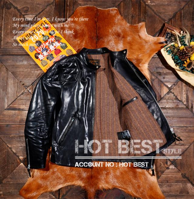 ホースハイド ダークグリーン シングルライダース パテッド 馬革