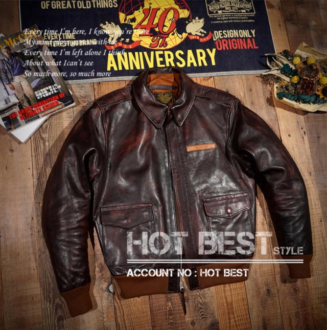 1.3mm 茶芯カウハイド メンズ 革ジャン 復刻40年代 USAF TYPE A-2 V. HILTS フライトジャケット WWII 1942 ヴィンテージ加工 牛革