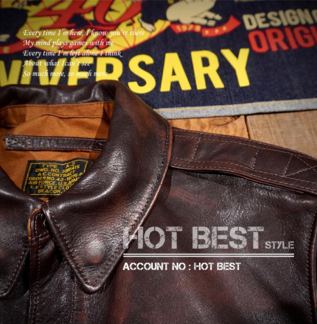 1.3mm 茶芯カウハイド メンズ 革ジャン 復刻40年代 USAF TYPE A-2 V. HILTS フライトジャケット WWII 1942 ヴィンテージ加工 牛革