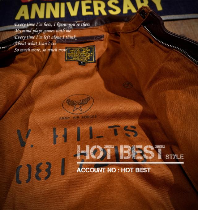 1.3mm 茶芯カウハイド メンズ 革ジャン 復刻40年代 USAF TYPE A-2 V. HILTS フライトジャケット WWII 1942 ヴィンテージ加工 牛革