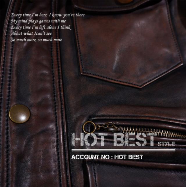 1.5mm 茶芯ホースハイド 復刻50年代スタイル サファリジャケット メンズ 革ジャン ヴィンテージ ウォッシュ加工 イタリアンレザー 馬革