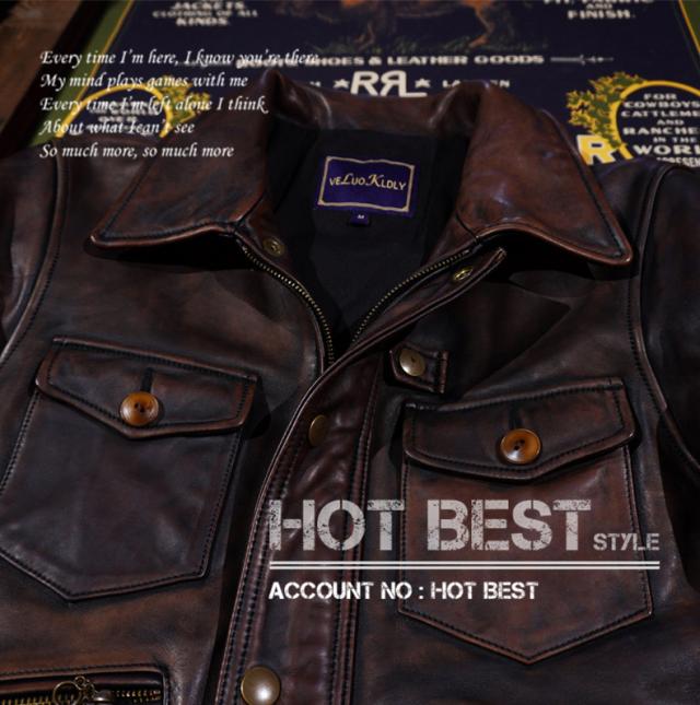 1.5mm 茶芯ホースハイド 復刻50年代スタイル サファリジャケット メンズ 革ジャン ヴィンテージ ウォッシュ加工 イタリアンレザー 馬革