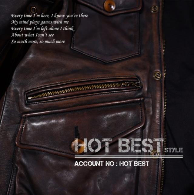 1.5mm 茶芯ホースハイド 復刻50年代スタイル サファリジャケット メンズ 革ジャン ヴィンテージ ウォッシュ加工 イタリアンレザー 馬革