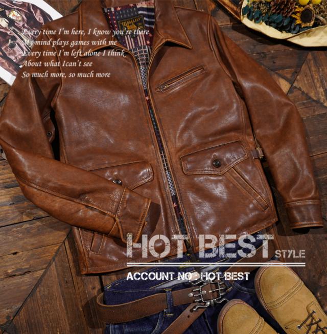 1.2mm ホースハイド 30年代 ニュースマンコート ウォッシュ加工 メンズ 革ジャン ヴィンテージ レザージャケット カーコート ブレーキマン 牛革