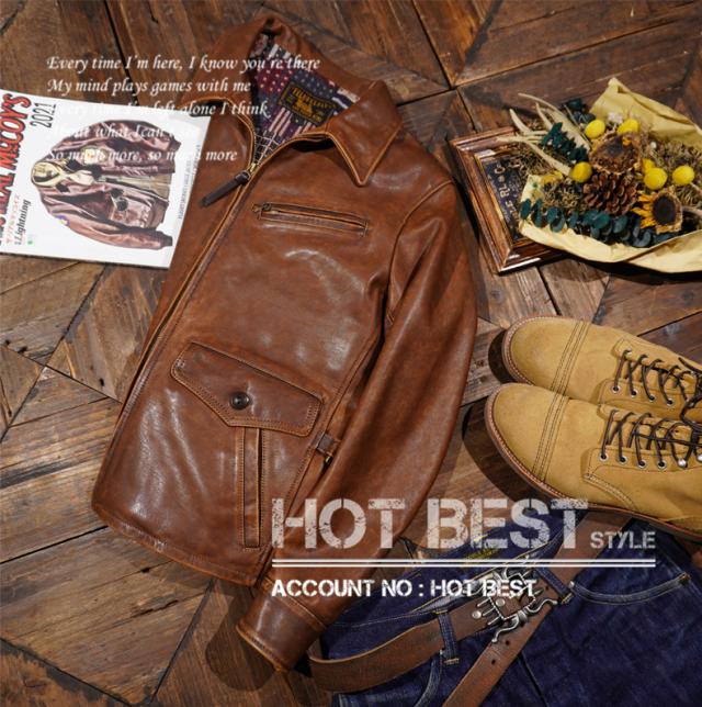 1.2mm ホースハイド 30年代 ニュースマンコート ウォッシュ加工 メンズ 革ジャン ヴィンテージ レザージャケット カーコート ブレーキマン 牛革