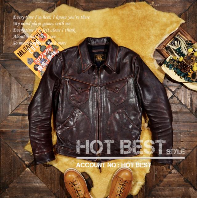 最高峰 1.3mm 茶芯カウハイド 復刻40年代 アビエイタースタイル レザージャケット ウォッシュ加工 ヴィンテージ 牛革