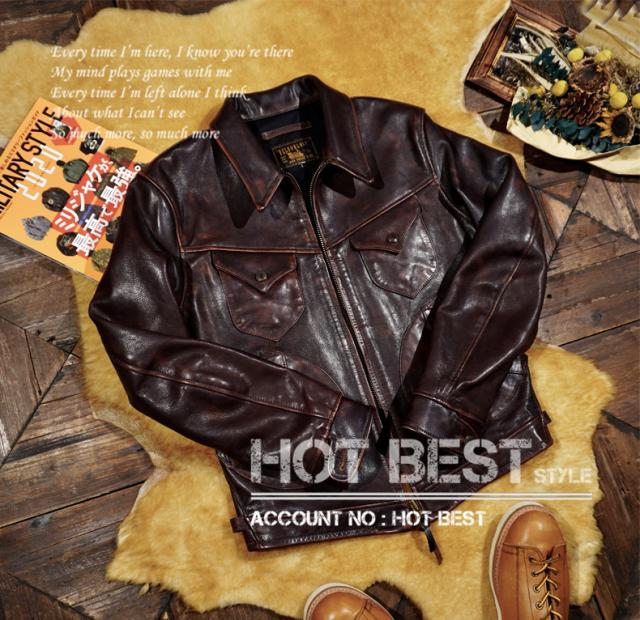 最高峰 1.3mm 茶芯カウハイド 復刻40年代 アビエイタースタイル レザージャケット ウォッシュ加工 ヴィンテージ 牛革