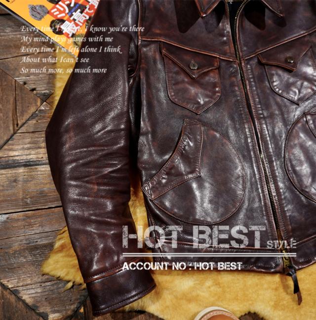 最高峰 1.3mm 茶芯カウハイド 復刻40年代 アビエイタースタイル レザージャケット ウォッシュ加工 ヴィンテージ 牛革