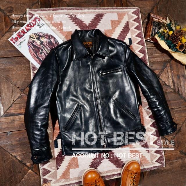 1.4mm 茶芯ホースハイド 30年代スタイル シングルライダース メンズ 革ジャン レザージャケット トスカーナ植物鞣し革 馬革