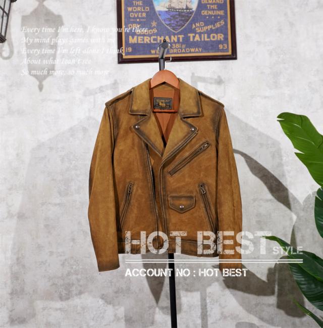 カウスエード  UKスタイル ダブルライダース メンズ 革ジャン レザージャケット ロンジャン ヴィンテージ加工 牛革