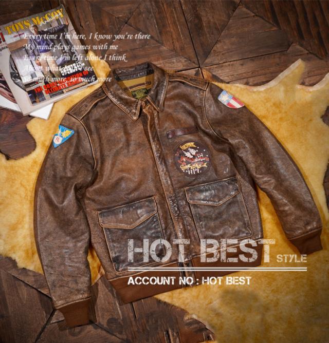 最高峰 1.3mm 茶芯カウハイド USAF TYPE A-2 1942モデル ヴィンテージ加工 フライトジャケット タンニンなめし 牛革