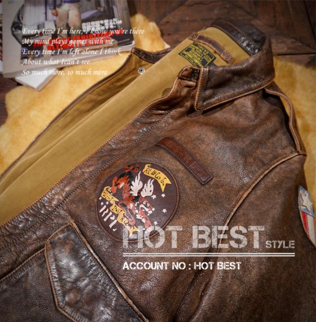 最高峰 1.3mm 茶芯カウハイド USAF TYPE A-2 1942モデル ヴィンテージ加工 フライトジャケット タンニンなめし 牛革