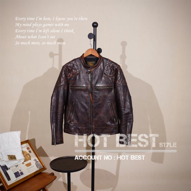 1.3mm 茶芯カウハイド パテッド スタンダードスタイル シングルライダース レザージャケット イタリアンレザー 植物鞣し 牛革