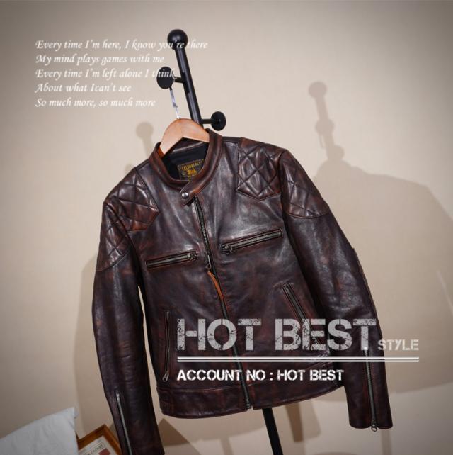 1.3mm 茶芯カウハイド パテッド スタンダードスタイル シングルライダース レザージャケット イタリアンレザー 植物鞣し 牛革