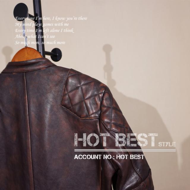 1.3mm 茶芯カウハイド パテッド スタンダードスタイル シングルライダース レザージャケット イタリアンレザー 植物鞣し 牛革