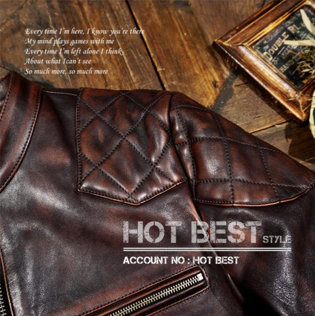 1.3mm 茶芯カウハイド パテッド スタンダードスタイル シングルライダース レザージャケット イタリアンレザー 植物鞣し 牛革