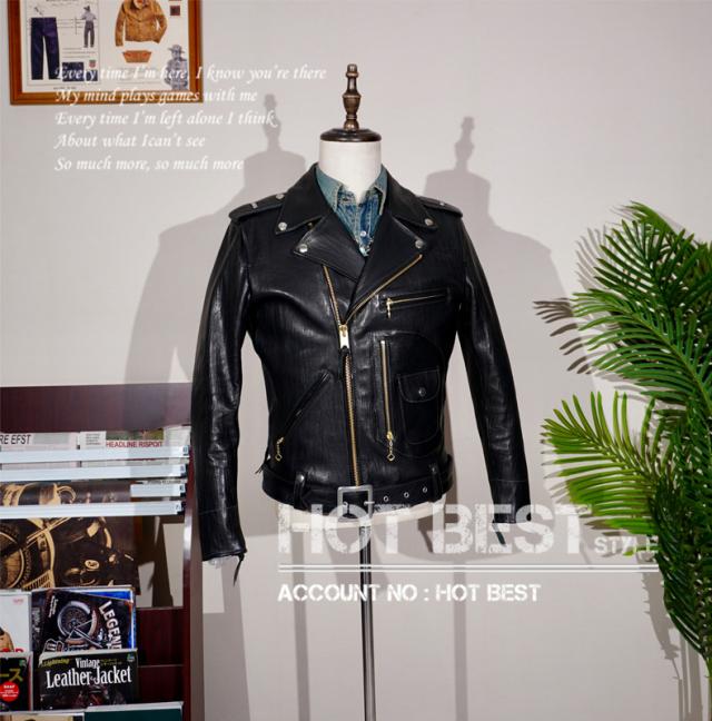 黒芯カウハイド 50's ダブルライダース レザージャケット ブラック Lサイズ(38) Dポケット タンニンなめし ピグメント J-24タイプ 牛革 1.3mm 黒芯カウハイド 50年代 ダブルライダース レザージャケット D