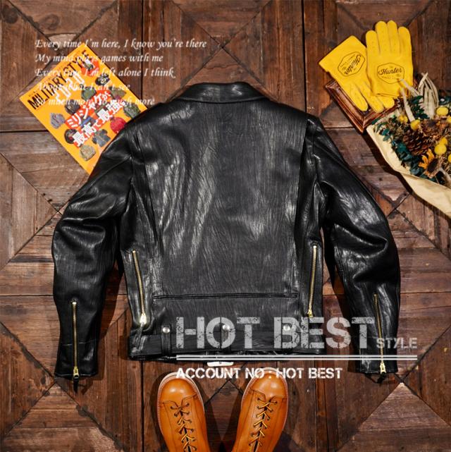 1.3mm 黒芯カウハイド 50年代 ダブルライダース レザージャケット Dポケット タンニンなめし ピグメント J-24タイプ 牛革