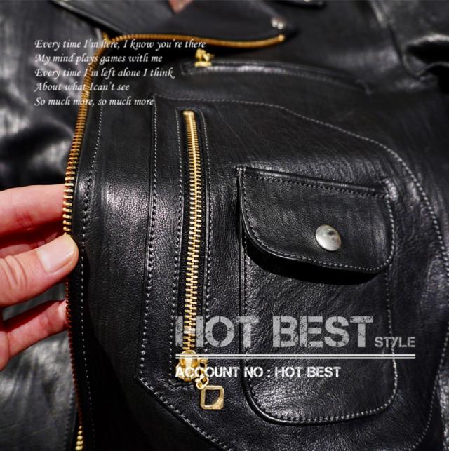 1.3mm 黒芯カウハイド 50年代 ダブルライダース レザージャケット Dポケット タンニンなめし ピグメント J-24タイプ 牛革