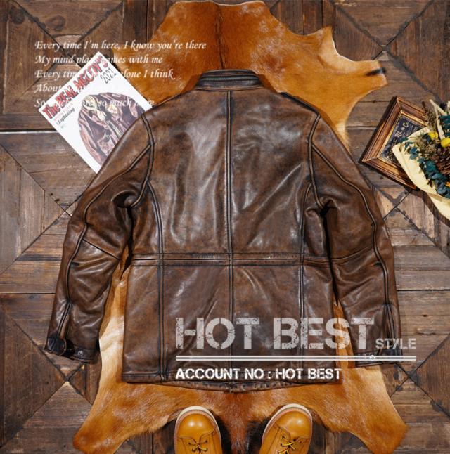 1.5mm茶芯カウハイド 復刻5年代スタイル M65 メンズ 革ジャン ウォッシュ加工 ヴィンテージ サファリジャケット イタリアンレザー 牛革_2