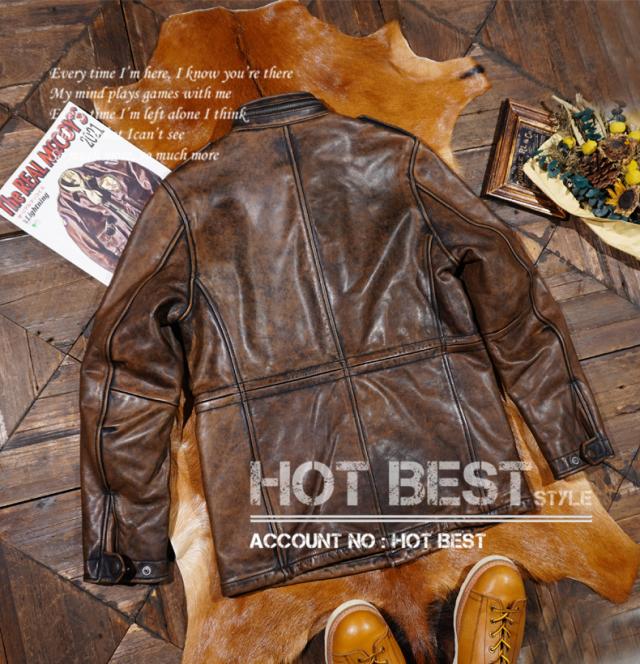 1.5mm茶芯カウハイド 復刻5年代スタイル M65 メンズ 革ジャン ウォッシュ加工 ヴィンテージ サファリジャケット イタリアンレザー 牛革_3