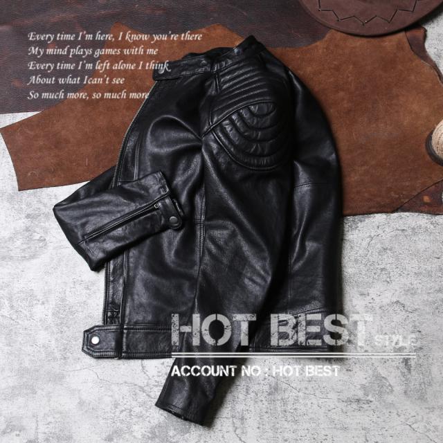 1.0mm ゴートスキン 復刻30年代スタイル パテッド メンズ 革ジャン シングルライダース レザージャケット 植物鞣し 山羊革