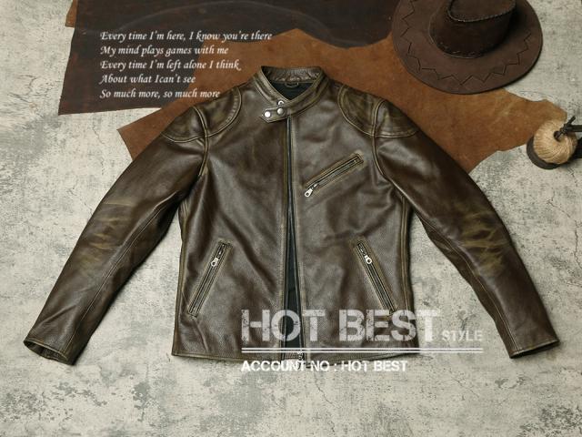 1.2mm 茶芯カウハイド 50年代 パテッド シングルライダース メンズ 革ジャン レザージャケット PADDED タンニンなめし 牛革