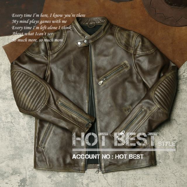 1.2mm 茶芯カウハイド 50年代 パテッド シングルライダース メンズ 革ジャン レザージャケット PADDED タンニンなめし 牛革