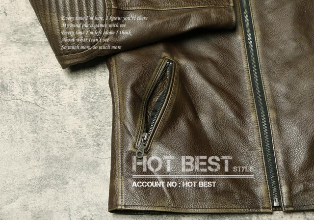 1.2mm 茶芯カウハイド 50年代 パテッド シングルライダース メンズ 革ジャン レザージャケット PADDED タンニンなめし 牛革