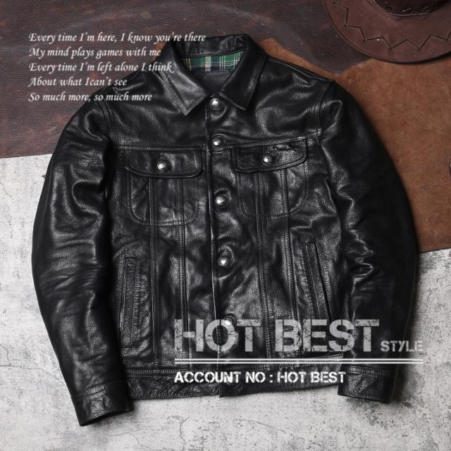 本革 メンズ レザージャケット ヴィンテージ コンチョボタン 507 デニムジャケットタイプ ゴートスキン 山羊革