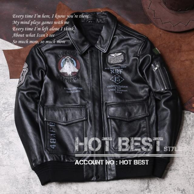 1.0mm カウハイド 復刻40年代 USAF TYPE A-2 刺繍 メンズ 革ジャン フライトジャケット イタリアンレザー 牛革