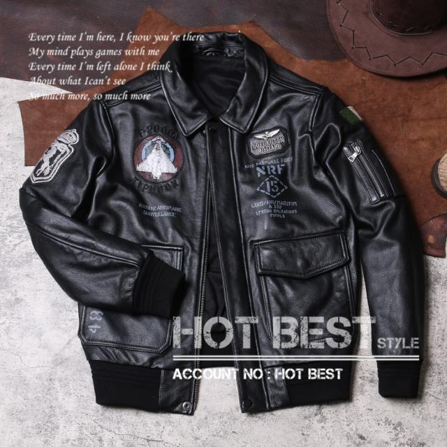 1.0mm カウハイド 復刻40年代 USAF TYPE A-2 刺繍 メンズ 革ジャン フライトジャケット イタリアンレザー 牛革