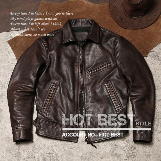 1.1mm 茶芯カウハイド 30年代 トラッカースタイル メンズ 革ジャン シングルライダース レザージャケット 牛革