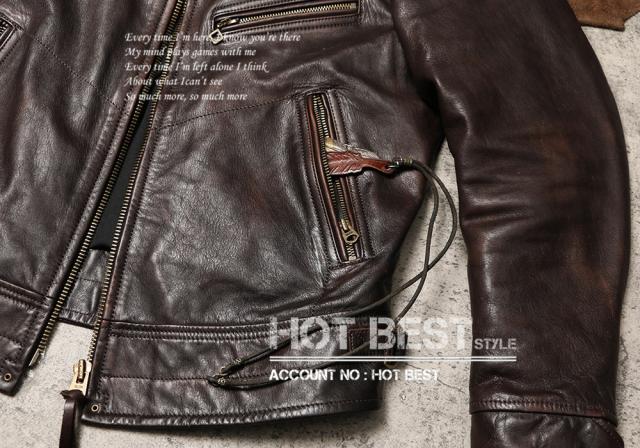 1.1mm 茶芯カウハイド 30年代 トラッカースタイル メンズ 革ジャン シングルライダース レザージャケット 牛革