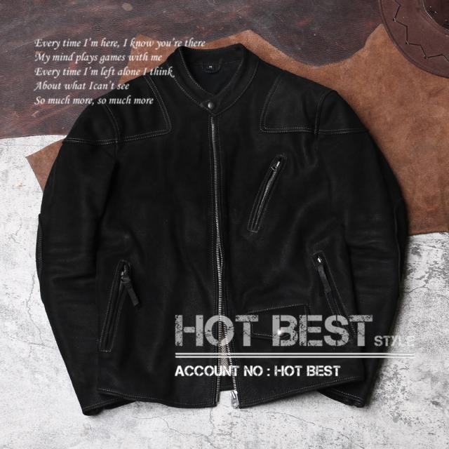 1.0mm カウハイド 50年代 パテッド シングルライダース レザージャケット トスカーナ植物鞣し ウォッシュ加工 ヴィンテージ 牛革