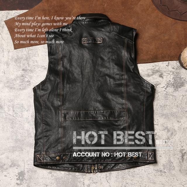 0.6mm ゴートスキン 本革 ウォッシュ加工 メンズ レザーベスト 本革ベスト 皮ベスト ジレ レザージャケット ヤギ 山羊革