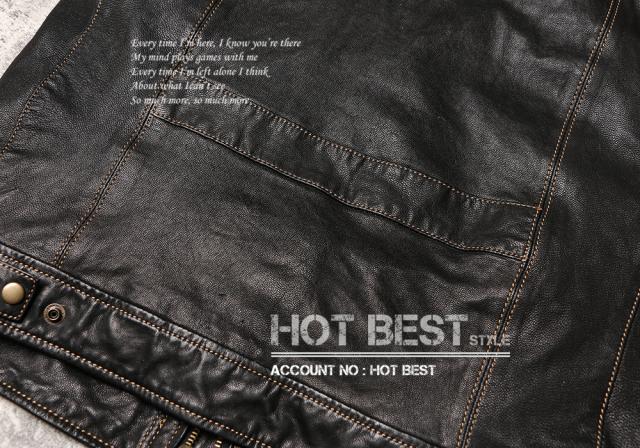 0.6mm ゴートスキン 本革 ウォッシュ加工 メンズ レザーベスト 本革ベスト 皮ベスト ジレ レザージャケット ヤギ 山羊革